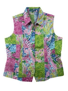 Cotton Connection Top Lily Patchwork Sleeveless Blouse Floral Pink Green 12